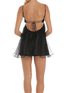 Mesh Layered Ruched Bust Cutout Babydoll Mini Dress
