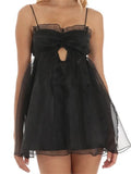 Mesh Layered Ruched Bust Cutout Babydoll Mini Dress