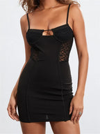 Lace Insert Bustier Spaghetti Strap Bodycon Mini Dress