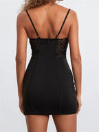 Lace Insert Bustier Spaghetti Strap Bodycon Mini Dress