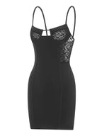 Lace Insert Bustier Spaghetti Strap Bodycon Mini Dress