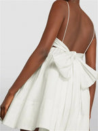 Ruched Empire Waist Bubble Hem Tie Back Spaghetti Strap Mini Dress