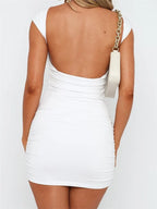 Boat Neck Cap Sleeve Side Ruched Bodycon Mini Dress