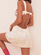 Floral Embroidered Bustier Sweetheart Lace Trim Waist Cut Out Jacquard Mini Dress