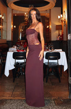 Tie Shoulder Strap Floral Lace Sheer Waist Bandeau Maxi Gown