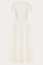 Micaela Minimalist Short Sleeved Midi Dress with Floral Statement Occasion Edit