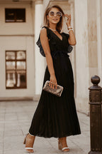 Celia Effortless Black Maxi Dress with Pleats Statement Occasion Edit