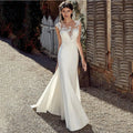 Illusion Neckline Lace Applique Mermaid Cap Sleeve Floor Length Gown