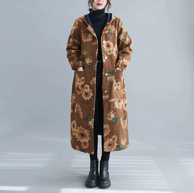 | Long cotton winter coat with hood