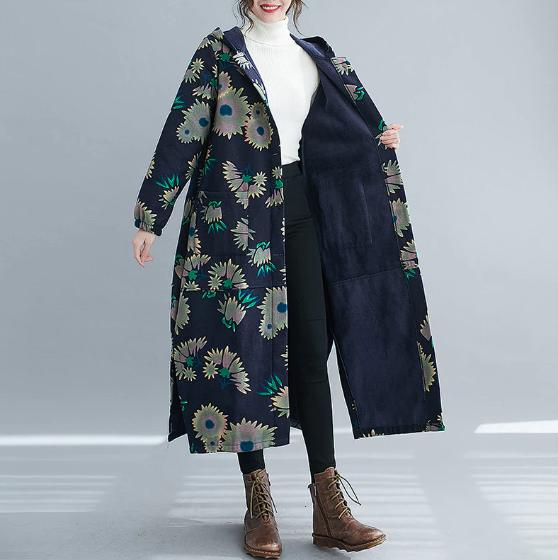 | Long cotton winter coat with hood