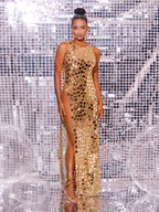 Casen Embellished Split Maxi Dress In Gold