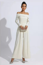 Pilisa Apricot Off Shoulder Drape Jumpsuit