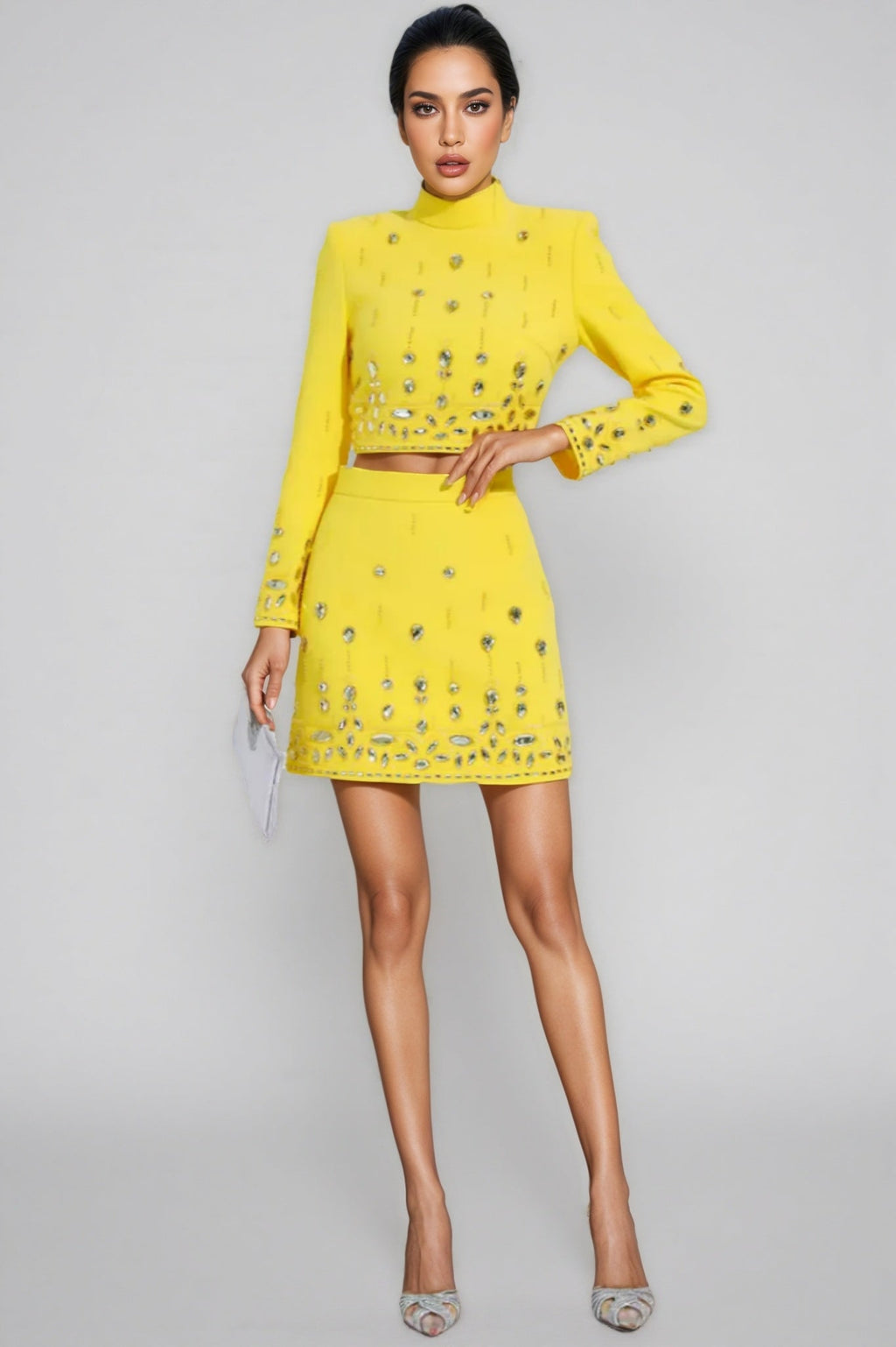 Velia Beaded Short Top Mini Dress Two-Piece Set