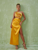 Chara One Shoulder Cutout Maxi Dress In Gold