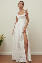 Samanta Premium Backless Maxi Dress with Slit and Square Neckline Wardrobe Essential