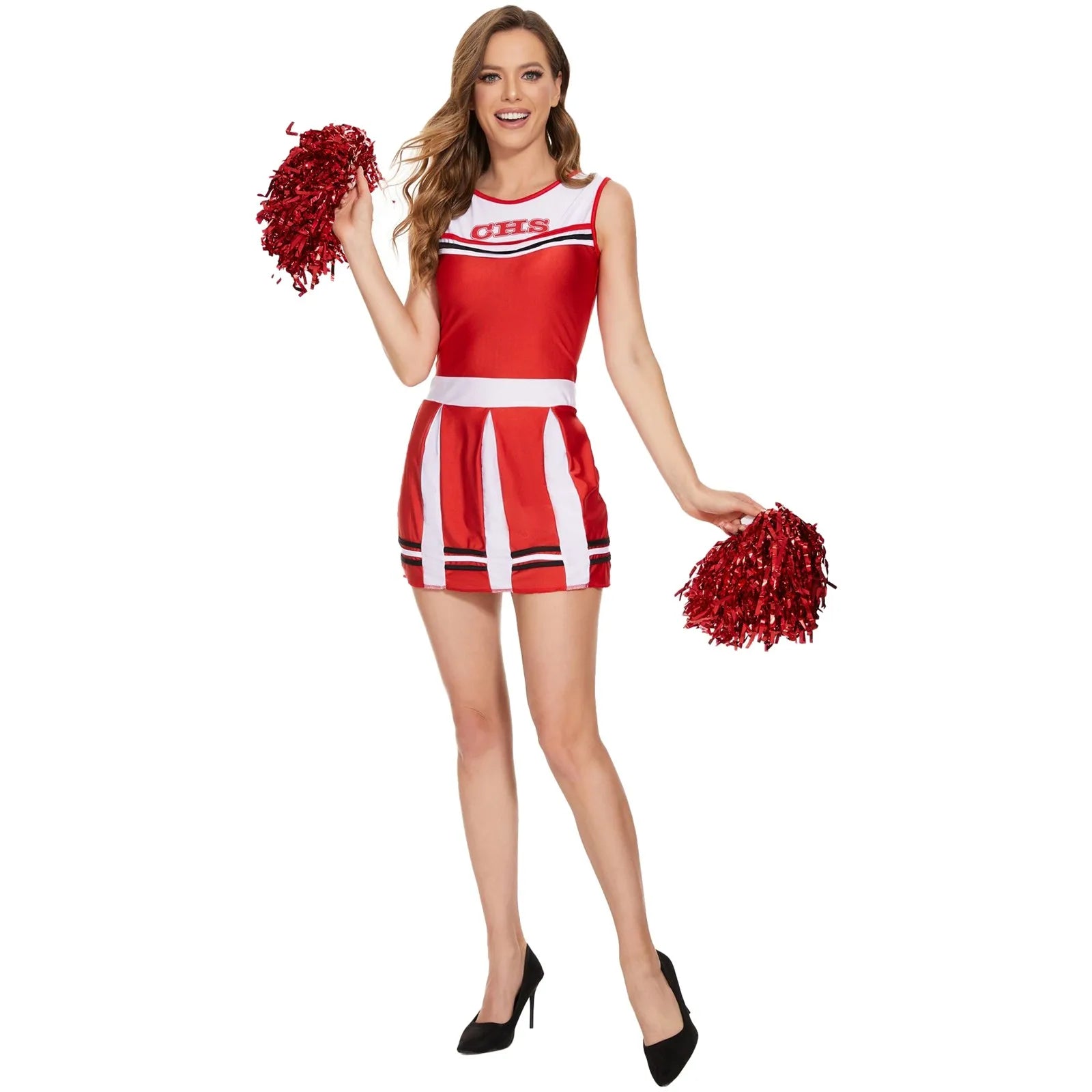 Sleeveless Scoop Neck Letter Print Pleated Cheerleader Uniform Dress