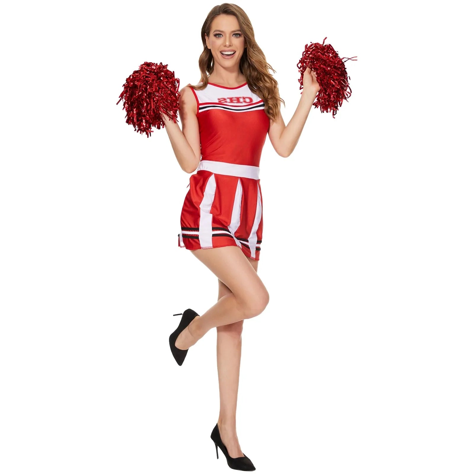 Sleeveless Scoop Neck Letter Print Pleated Cheerleader Uniform Dress