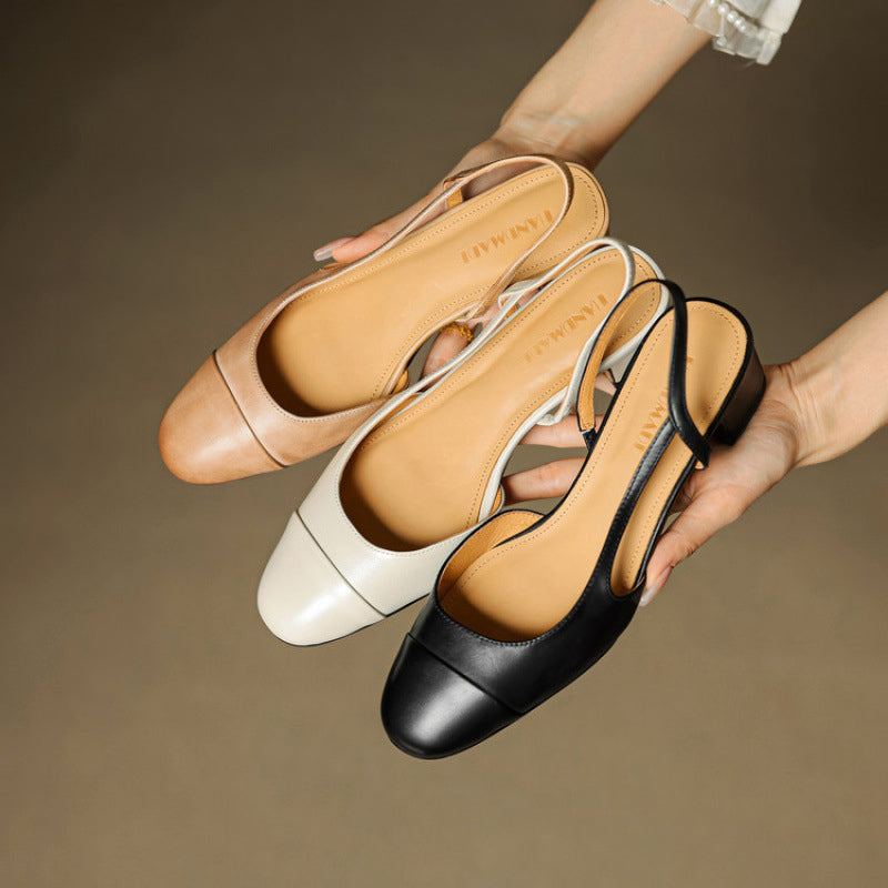 Chic Genuine Leather Slingback Heels