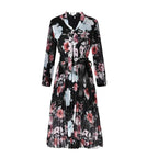Floral Print Deep V-Neck Wrap Waist Lantern Sleeve Chiffon Midi Dress