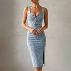 Chloé Montclair Denim Bodycon Midi Dress