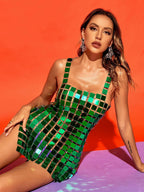 Christina Chainmail Split Green Mini Dress