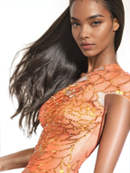 One Shoulder Mesh Beaded Honeycomb Embellished Bodycon Mini Dress