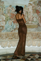 Kimberly Exclusive Strapless Ruffled Maxi Dress in Brown Statement Occasion Edit