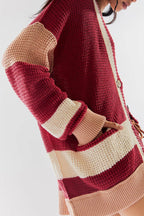 Color Splicing Button-down Cardigan