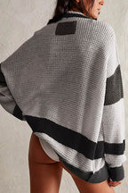 Color Splicing Button-down Cardigan