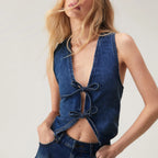 Denim Bow Tie Crop Top