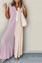 Contrast Color Sleeveless Jumpsuits