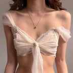 Coquette Lace Mesh Bra Crop Top