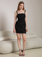 Corset Flocked Print Bodycon Cami Dress