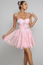 Cyzon Spaghetti Floral Printed Ruffle Mini Dress