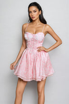Cyzon Spaghetti Floral Printed Ruffle Mini Dress