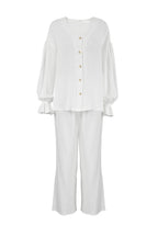 Cotton Flare Sleeve Cardigan Long Pants Set