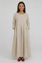 Cotton Linen Long Sleeve Loose Midi Dress