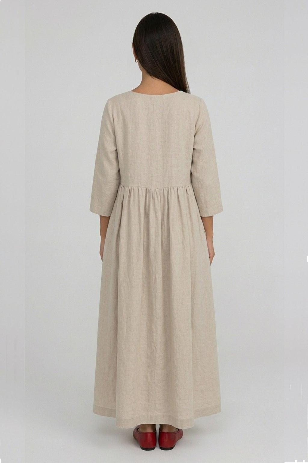 Cotton Linen Long Sleeve Loose Midi Dress