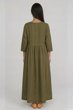 Cotton Linen Long Sleeve Loose Midi Dress