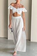 Cotton Ruffle Sleeve Slit Pants Suits