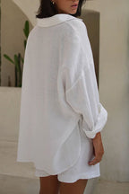 Cotton Slit Hem Blouse Shorts Suits