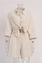 Cotton Slit Hem Blouse Shorts Suits