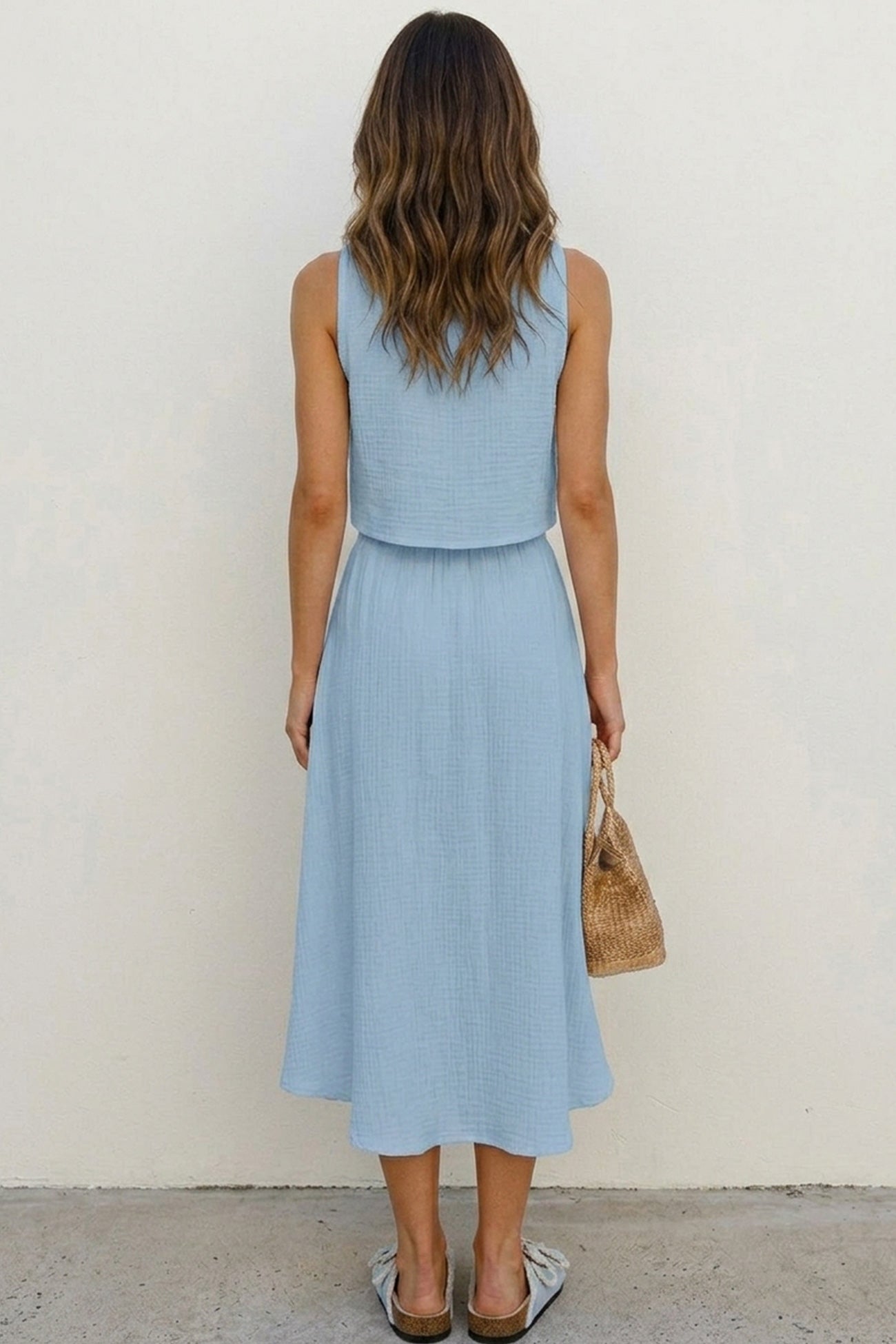 Cotton Tank Top Single-breasted Skirt Suits