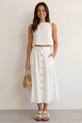 Cotton Tank Top Single-breasted Skirt Suits