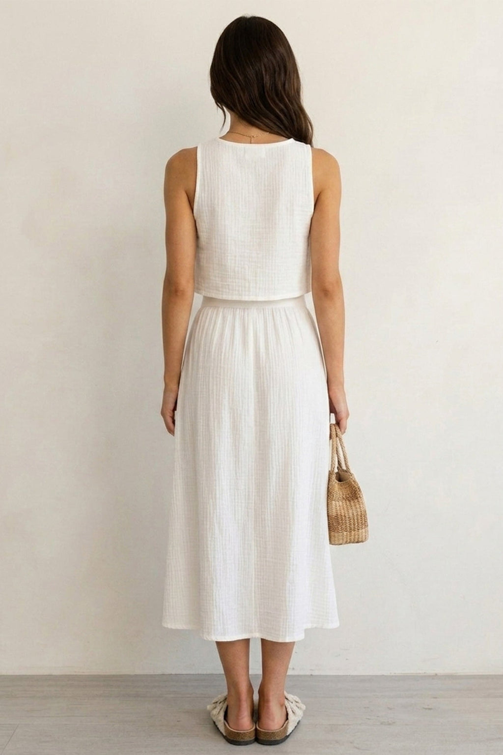 Cotton Tank Top Single-breasted Skirt Suits