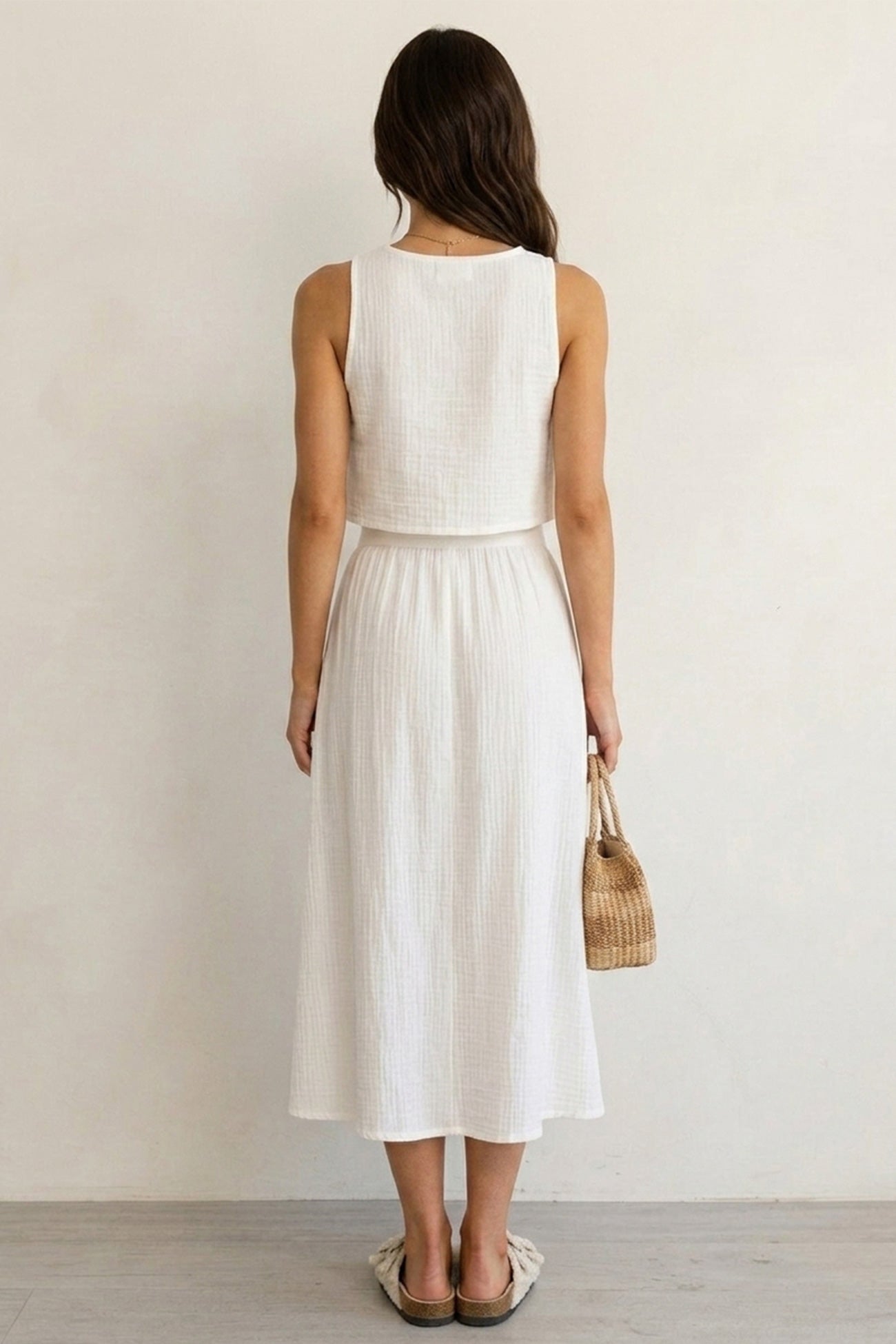 Cotton Tank Top Single-breasted Skirt Suits