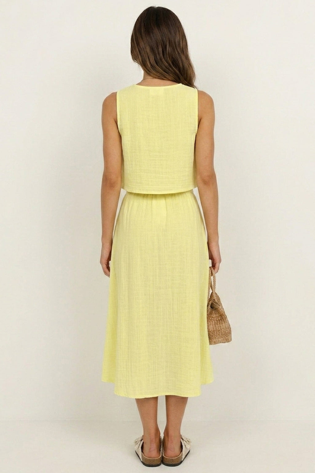 Cotton Tank Top Single-breasted Skirt Suits