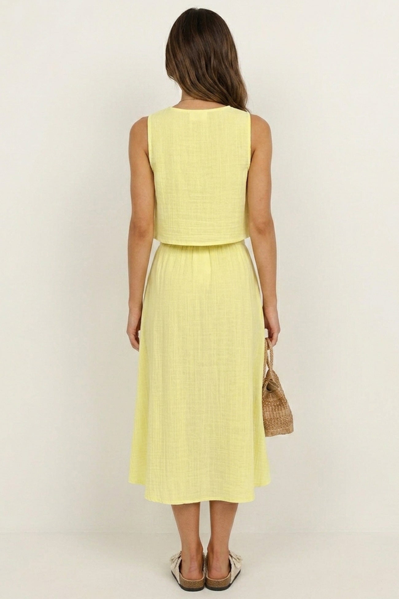 Cotton Tank Top Single-breasted Skirt Suits