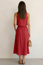 Cotton Tank Top Single-breasted Skirt Suits