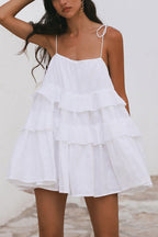 Tie Shoulder Spaghetti Strap Tiered Ruffle Babydoll Mini Dress